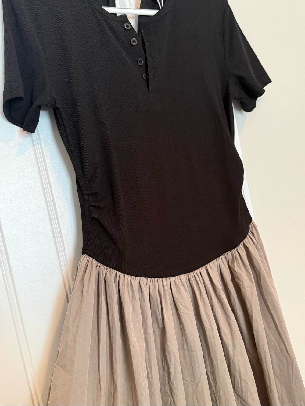 Girls Black & Beige Two-Tone Button Front Dress